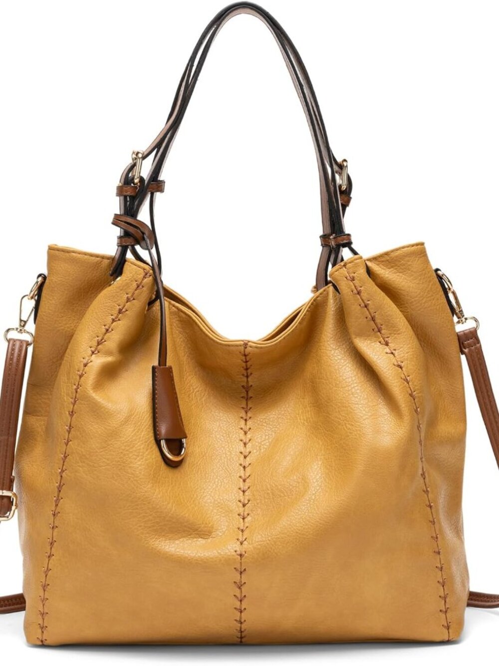 Vintage PU Hobo Shoulder Bag, Bucket Tote with Rivet Detail Purse